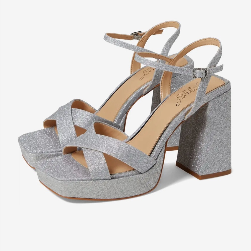 Jewel Badgley Mischka Glittering Silver Block Heels